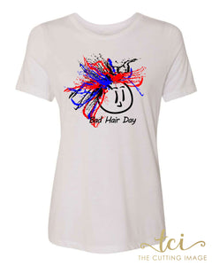 Women's Bad Hair Day Relaxed Fit Tri-Blend Tee- American Pride